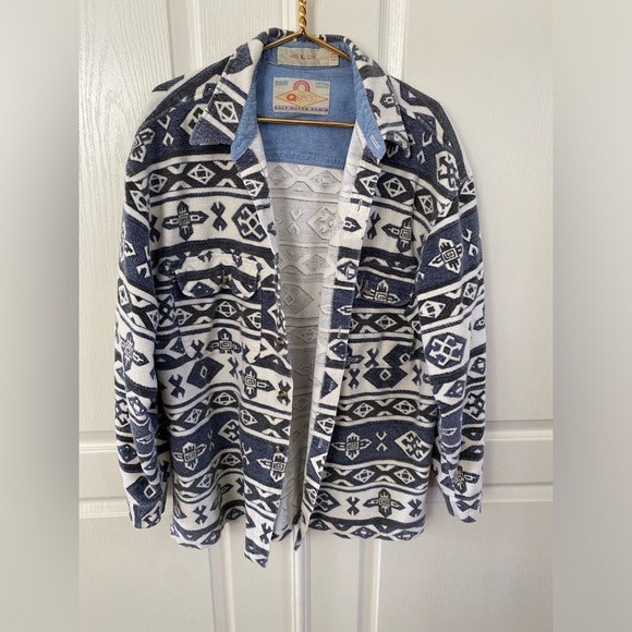 Vintage early 90’s Quiksilver Saltwater Denim Aztec Cotton Jacket L - Picture 2 of 10